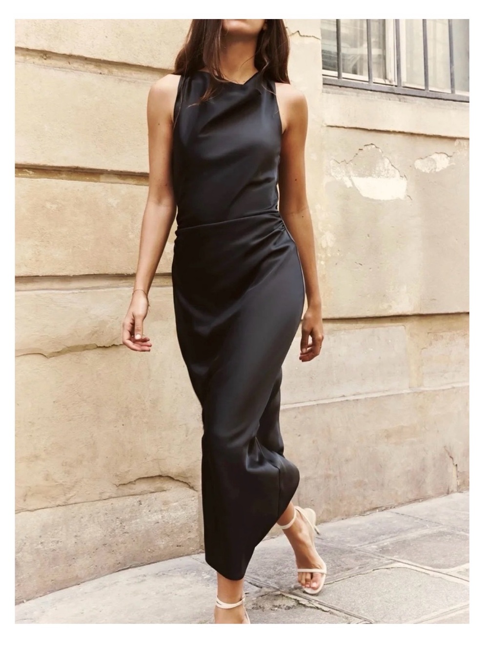 ZARA Satin Effect Midi Dress Black Size Extra Large